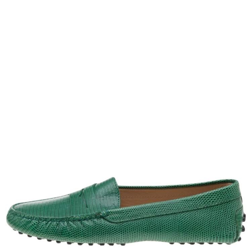 Tod's Green Leather Moccasin Driving Loafers - Picture 3 of 14